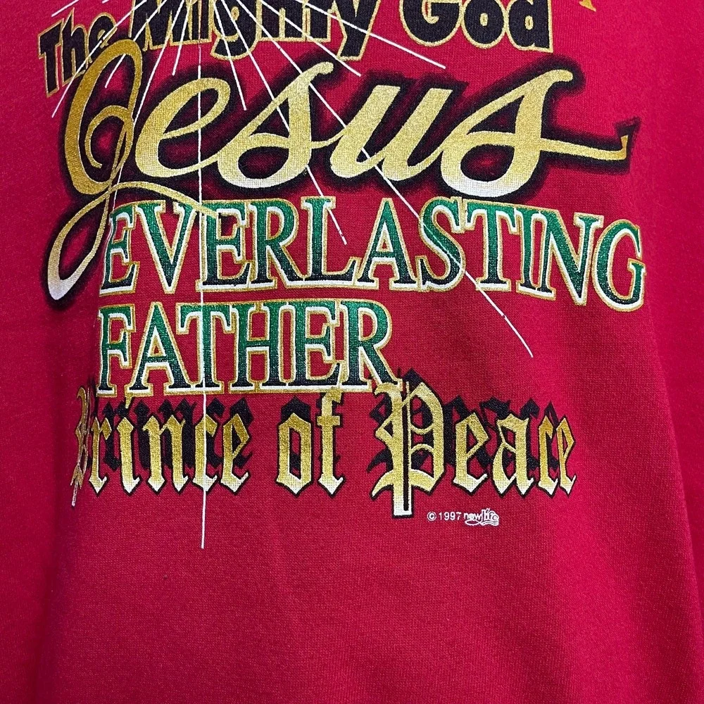 Vintage 90s The Mighty God‎ Jesus Crewneck Sweatshirt Red USA Sz XL